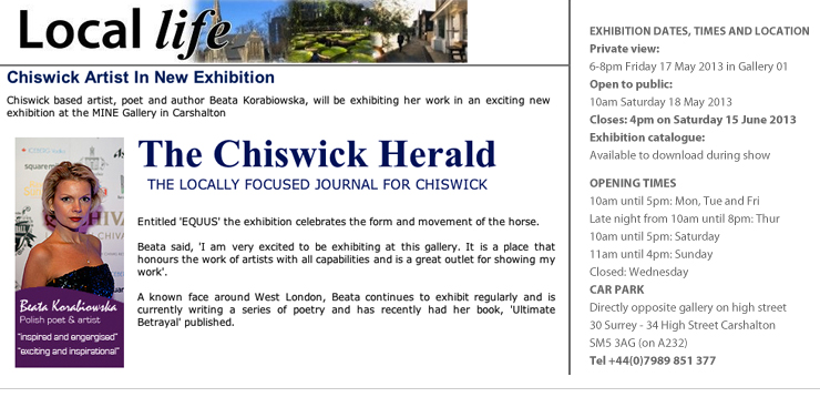 Beata Korabiowska, will be exhibiting her work in an exciting new exhibition at the MINE Gallery in Carshalton